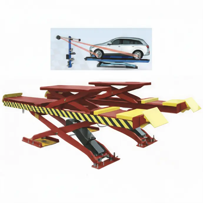 Cầu nâng cắt kéo kiểm tra góc đặt bánh xe 4.5 tấn, lắp chìm, có bàn nâng phụ (3 pha , màu đỏ RAL 3001, gồm đĩa lái).