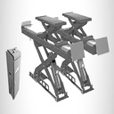 Cầu nâng cắt kéo kiểm tra góc đặt bánh xe 4.5 tấn, dài 5m, lắp chìm, độ sâu móng 380mm, có bàn nâng phụ (3 pha , màu xám, bao gồm đĩa lái).